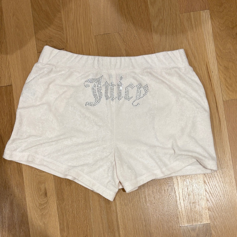 Juicy Couture Cream Terry Shorts with Rhinestone Logo